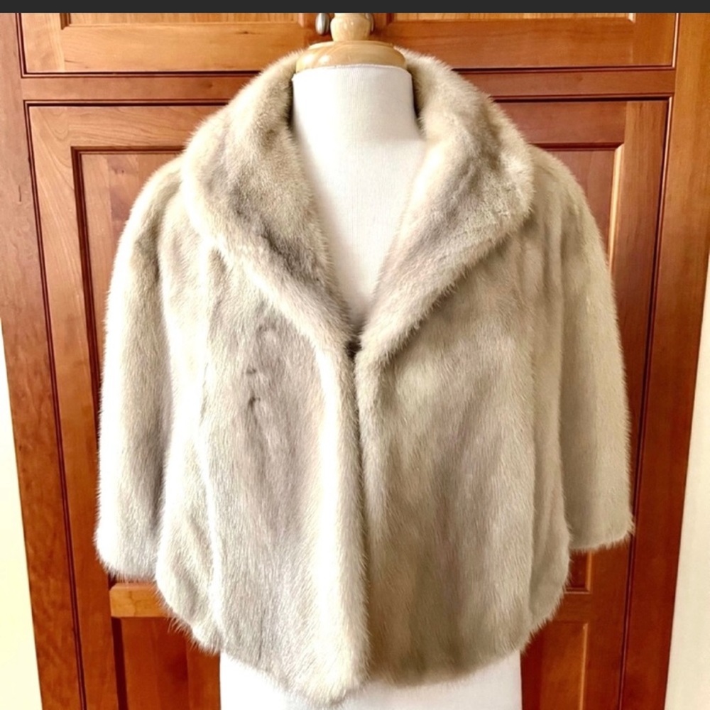 Rare Vintage Genuine Azurene Mink Fur Stole & Cape & Wrap & Shawl W/pockets